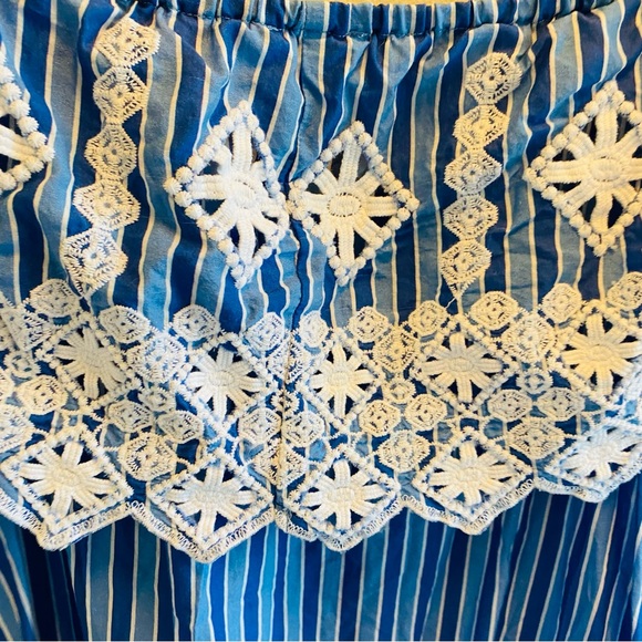 Miguelina Crochet Embroidered Blue Off Shoulder Mini Dress Sz XS Off Shoulder - Picture 7 of 8
